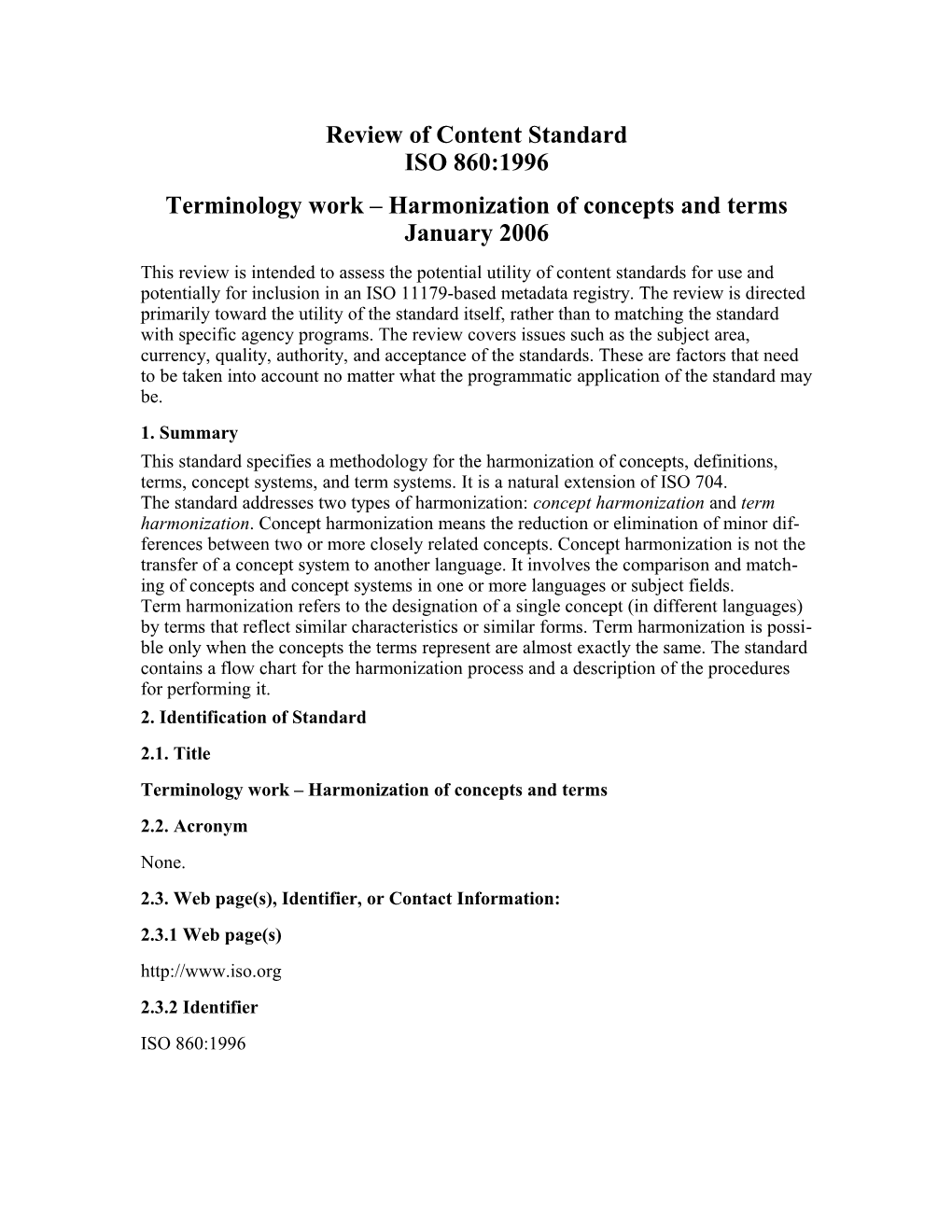 Terminology Work Harmonization of Concepts and Termsjanuary 2006