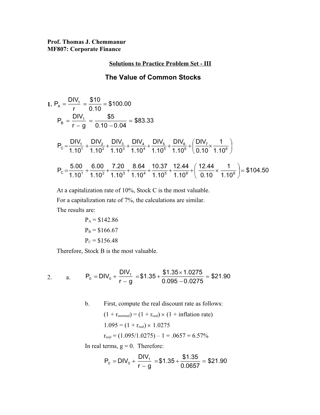 Solutions to Practice Problem Set - III