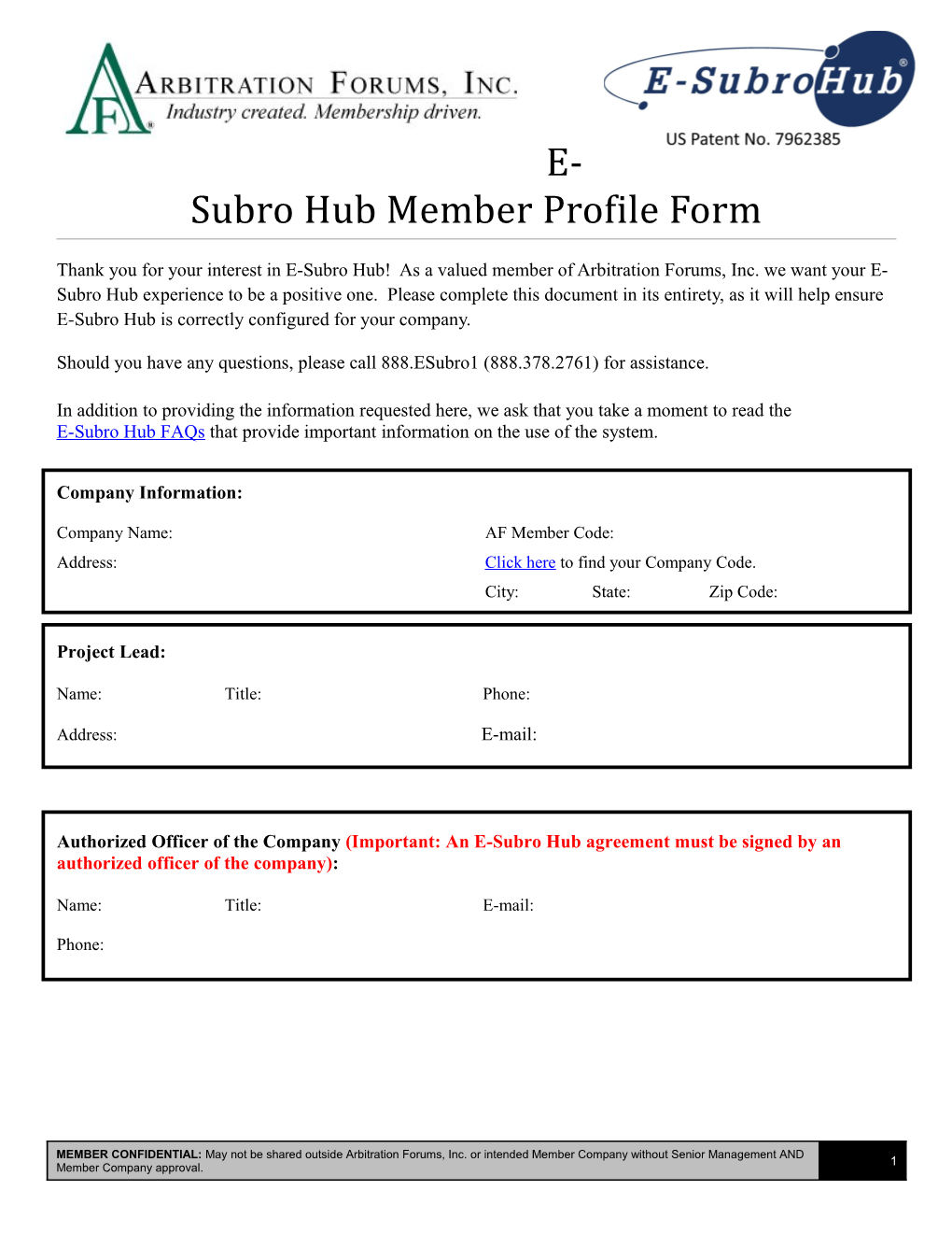 E-Subro Hub Member Profile Form