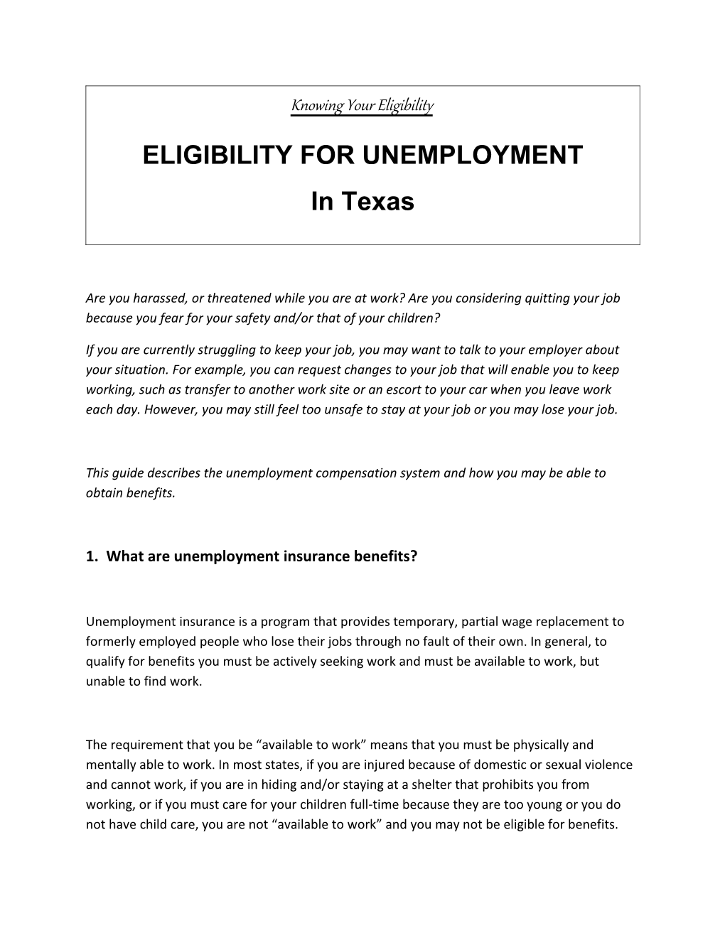 Eligibility for Unemployment