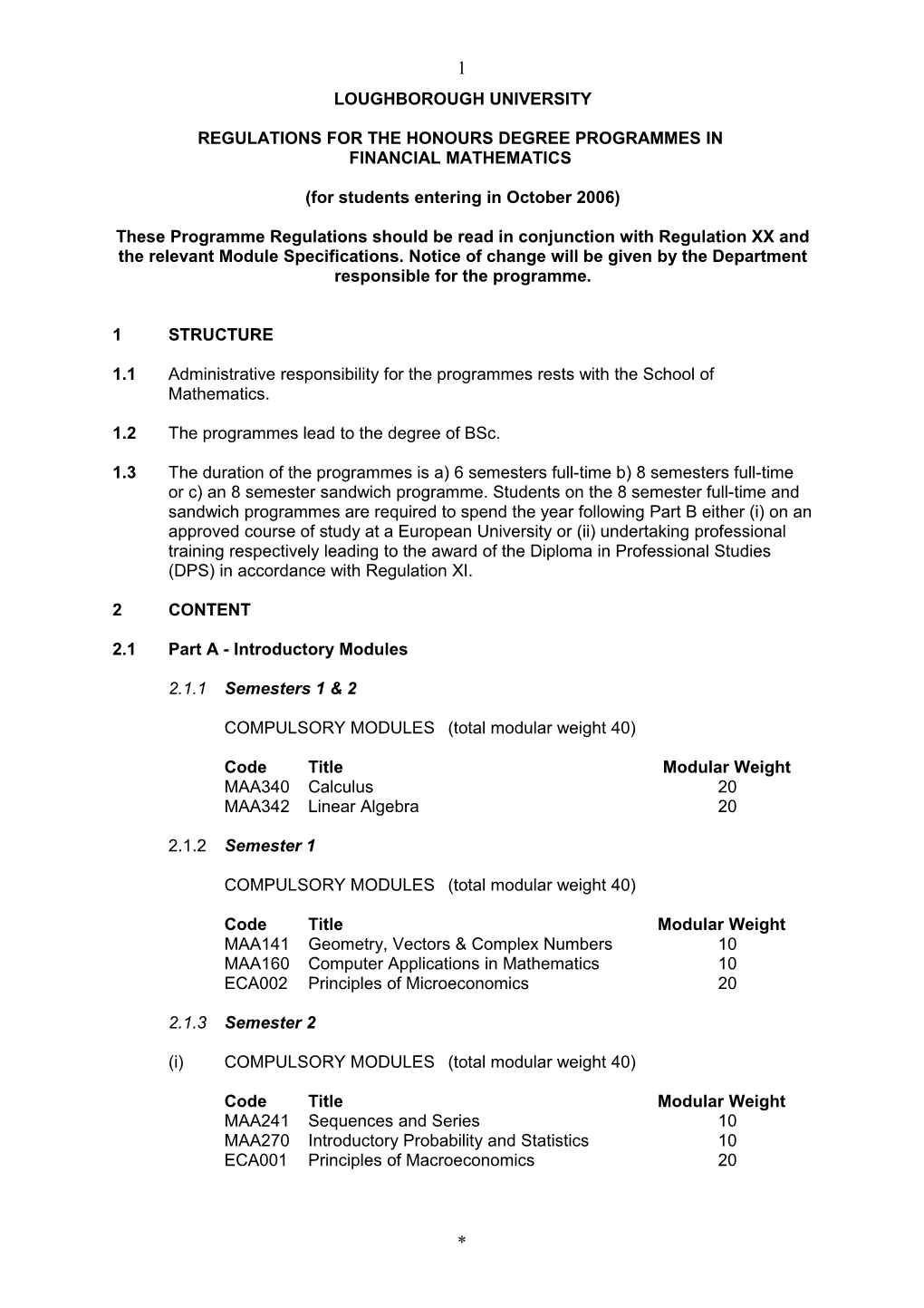 Regulations for the Honours Degree Programmes In