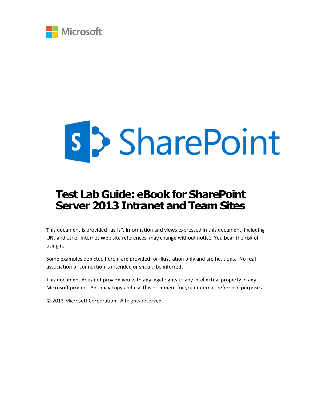 Test Lab Guide: Ebook for Sharepoint Server 2013 Intranet and Team Sites