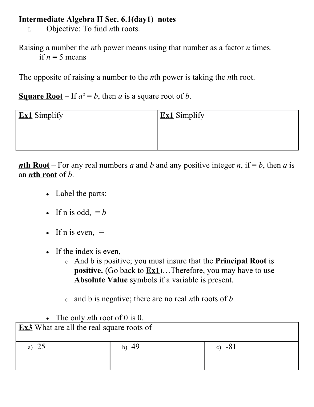 Intermediate Algebra II Sec. 6.1(Day1) Notes