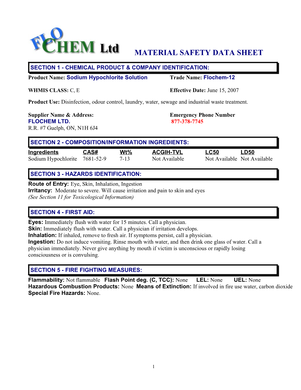 Section 1 - Chemical Product & Company Identification
