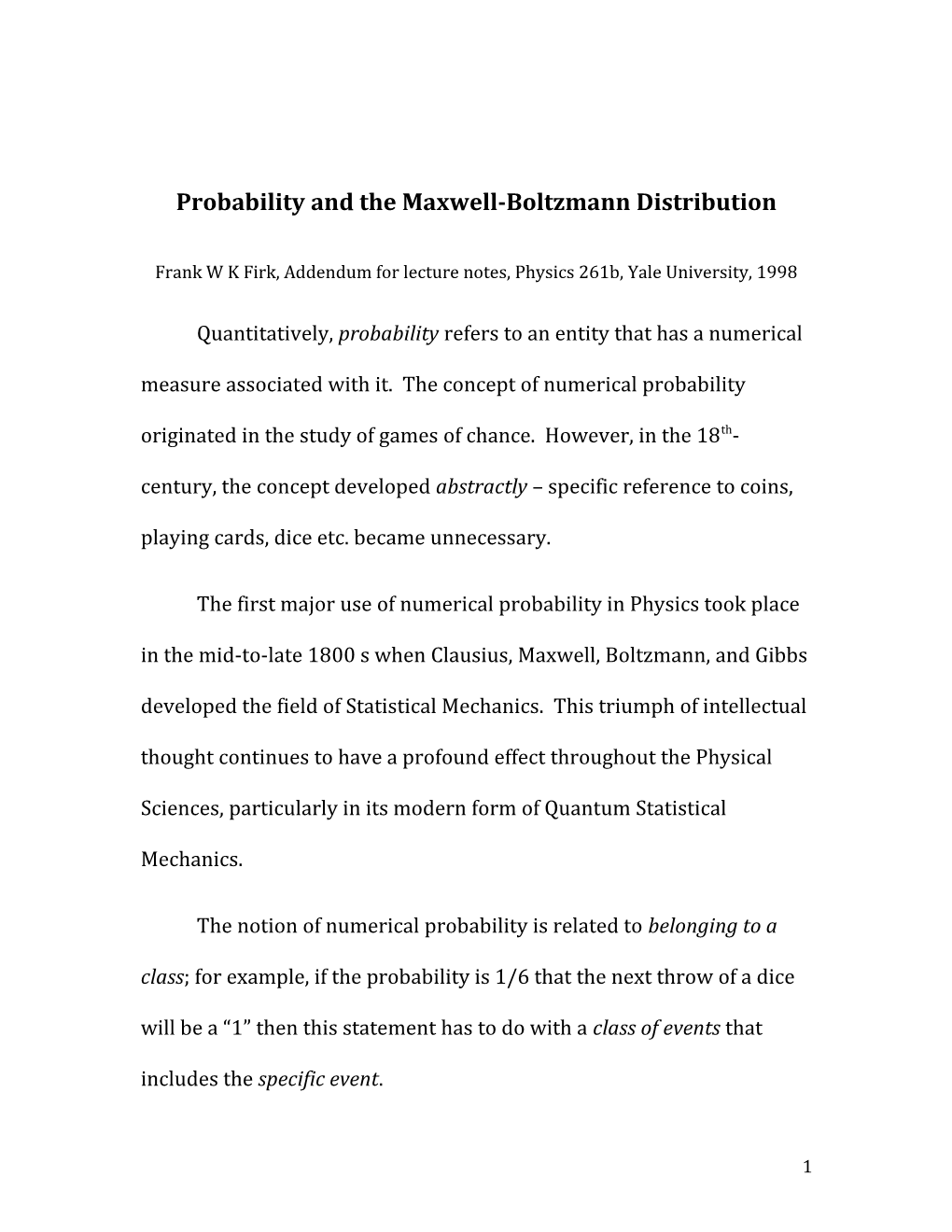 Probability and the Maxwell-Boltzmann Distribution