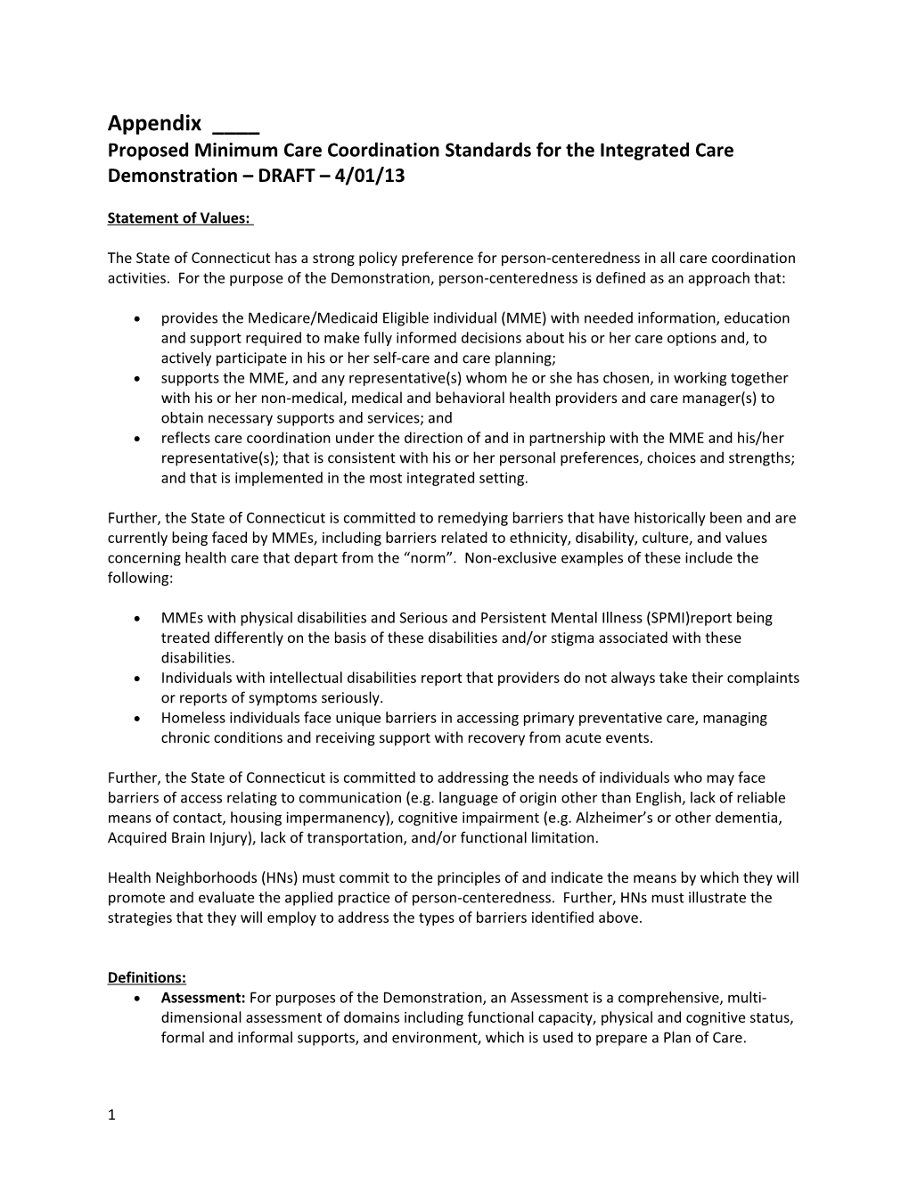 Proposed Minimum Care Coordination Standards for the Integrated Care Demonstration DRAFT