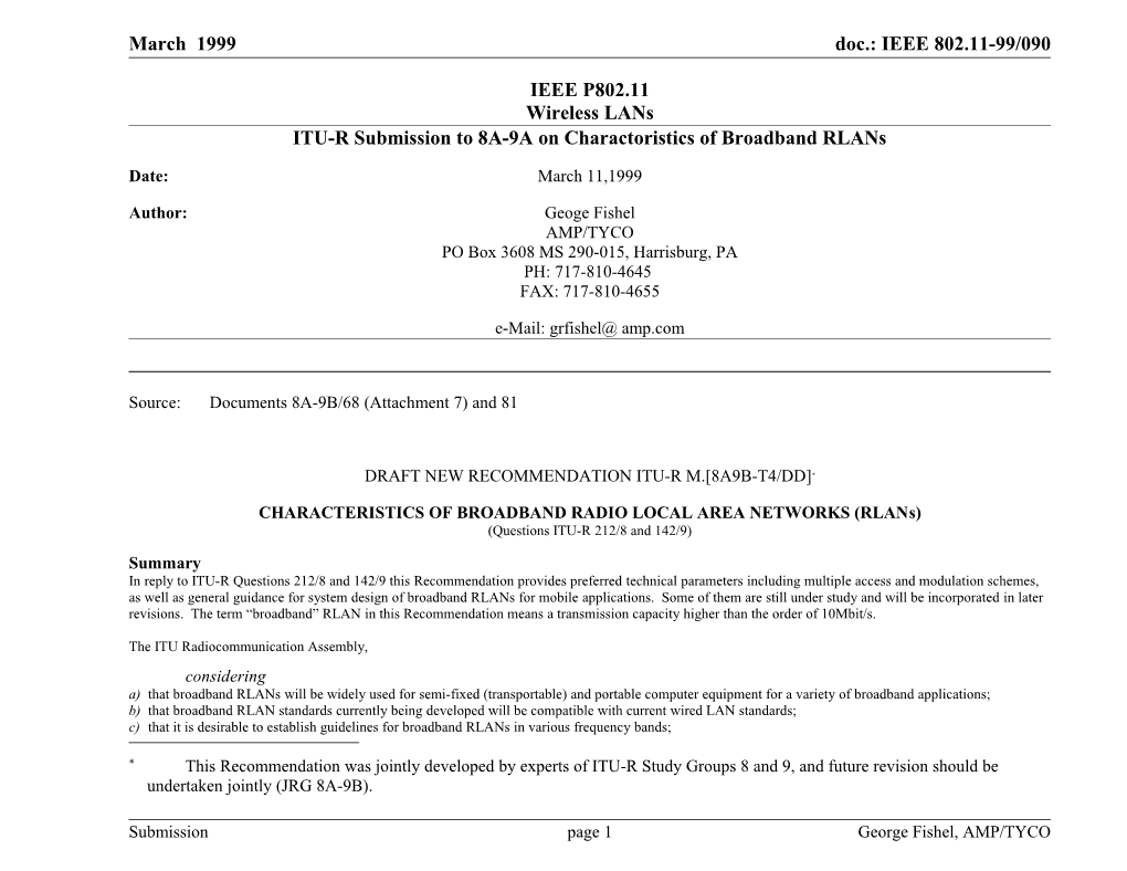 ITU-R Submission to 8A-9A on Charactoristics of Broadband Rlans