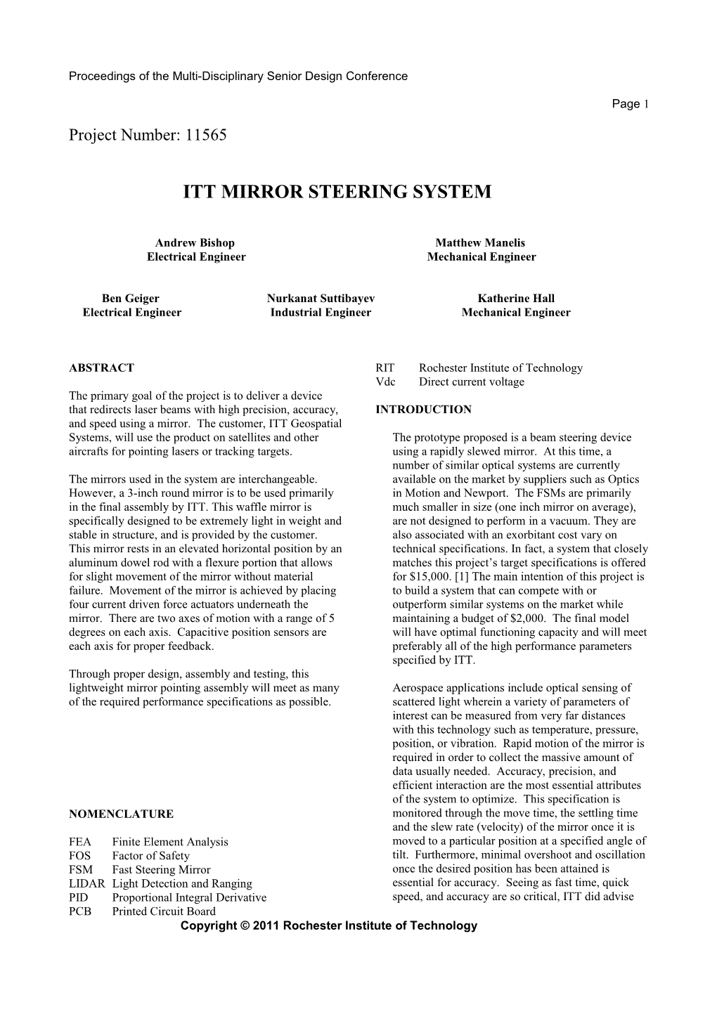 Proceedings of the Multi-Disciplinary Senior Design Conference Page 3 s1