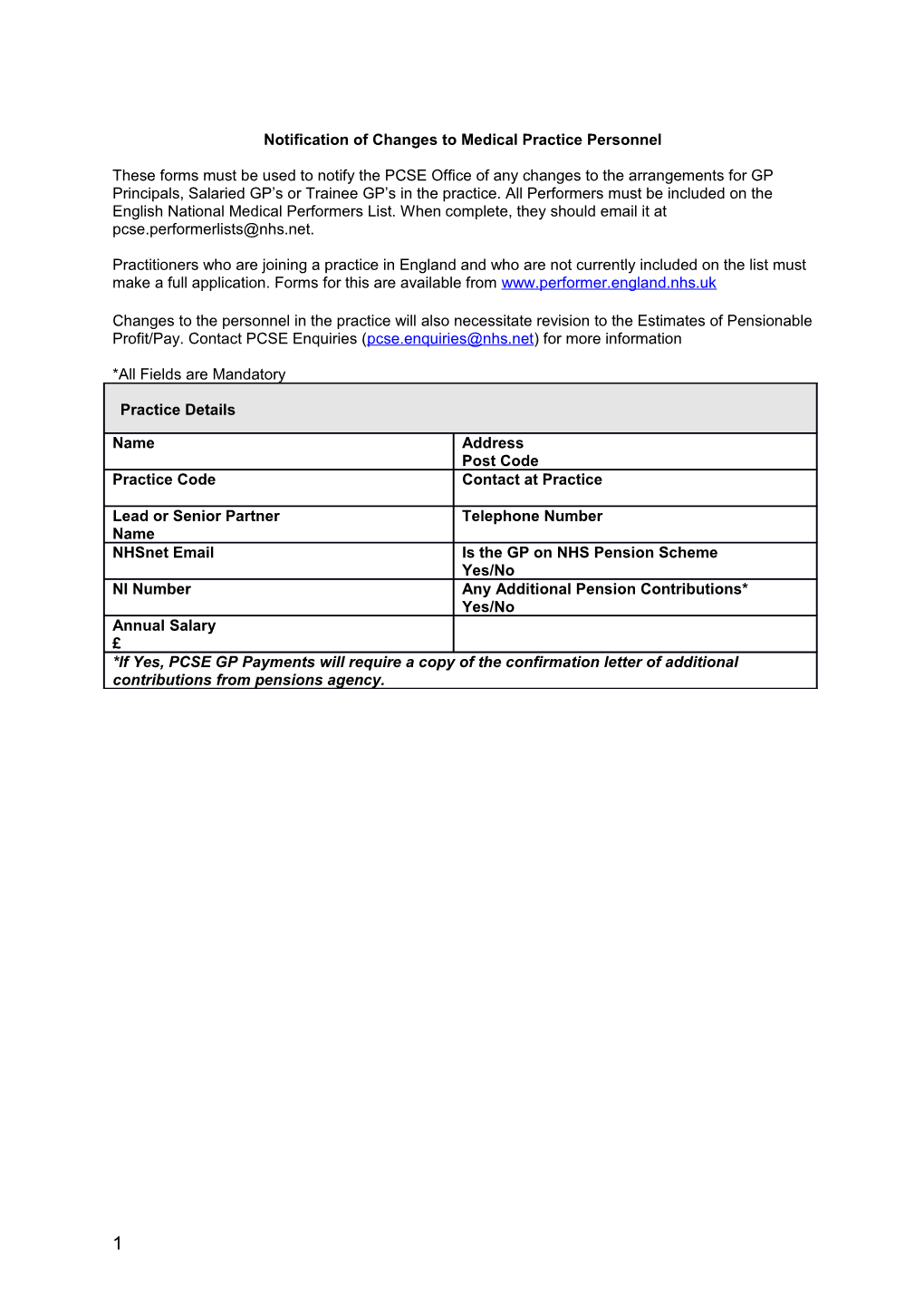 Notification of Changes to Medical Practice Personnel