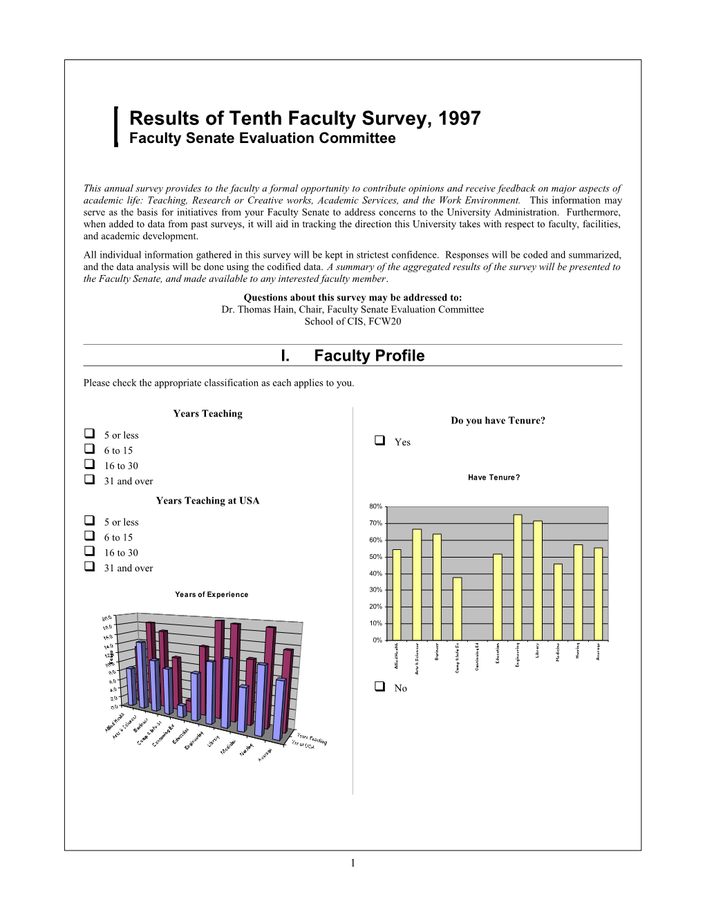 Ninth Faculty Survey, 1996