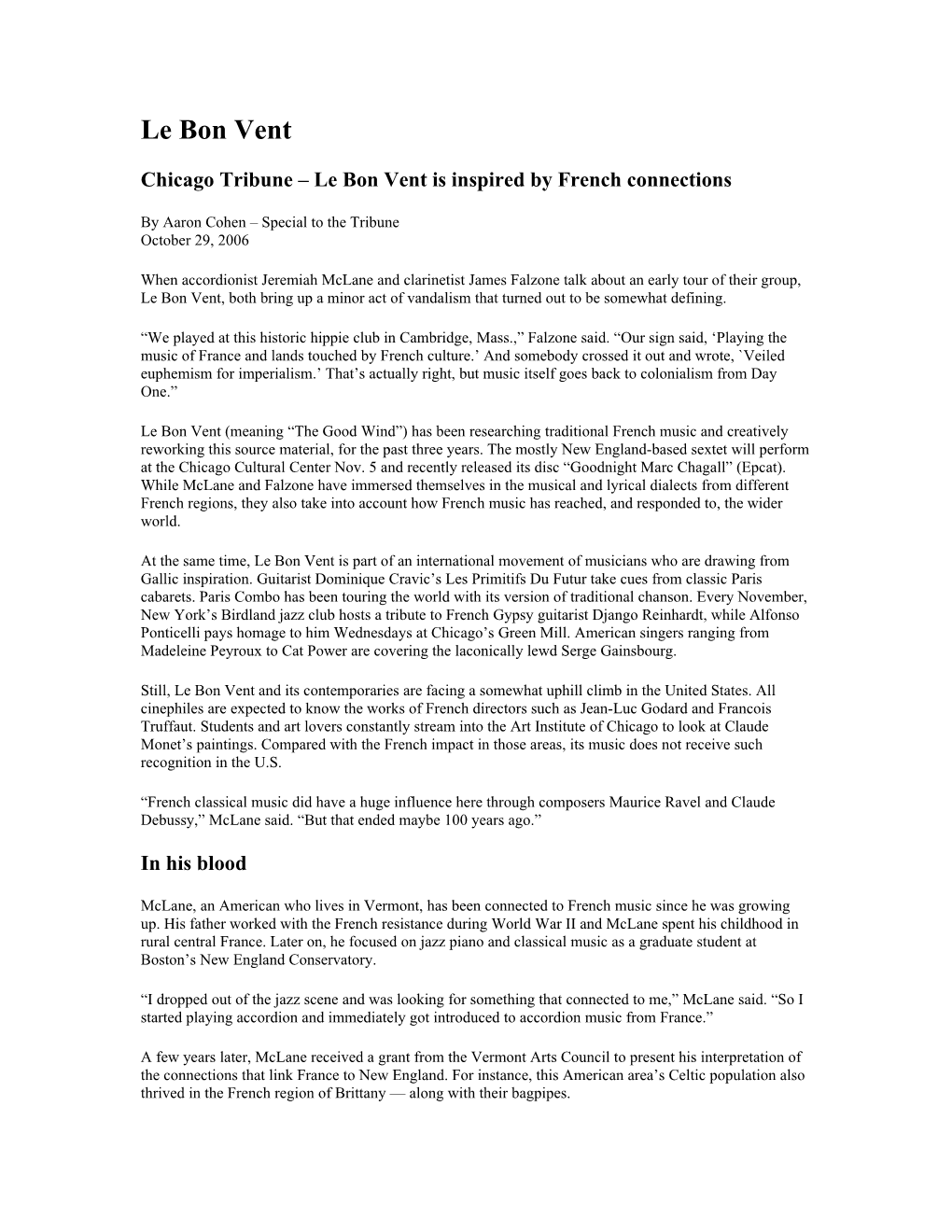 Chicago Tribune Le Bon Vent Is Inspired by French Connections