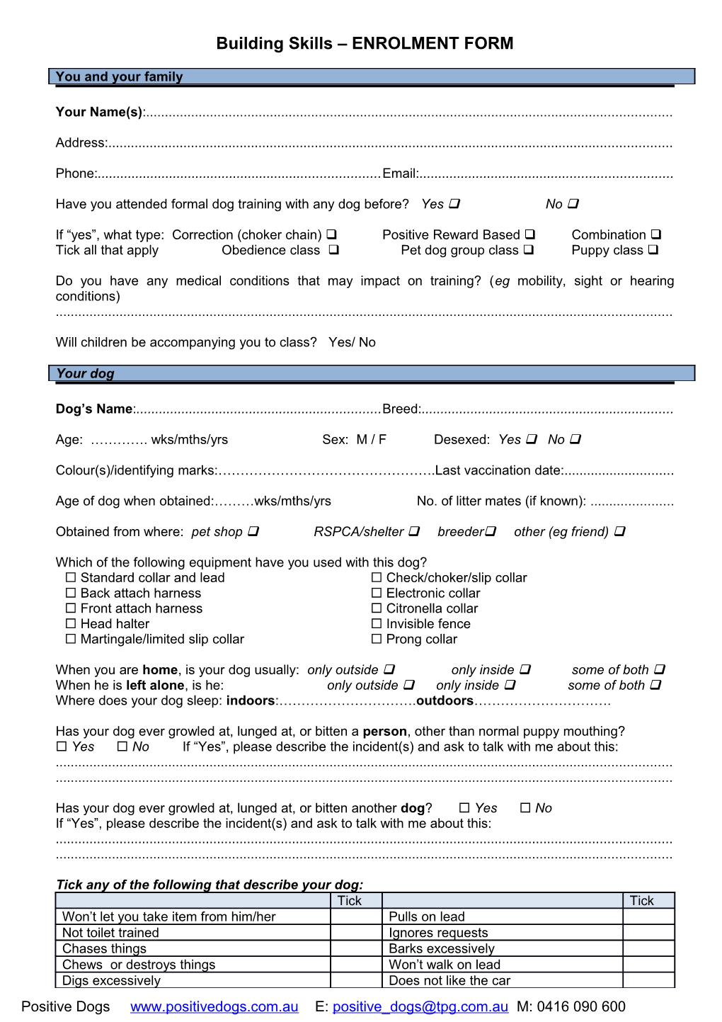 Client Profile Form