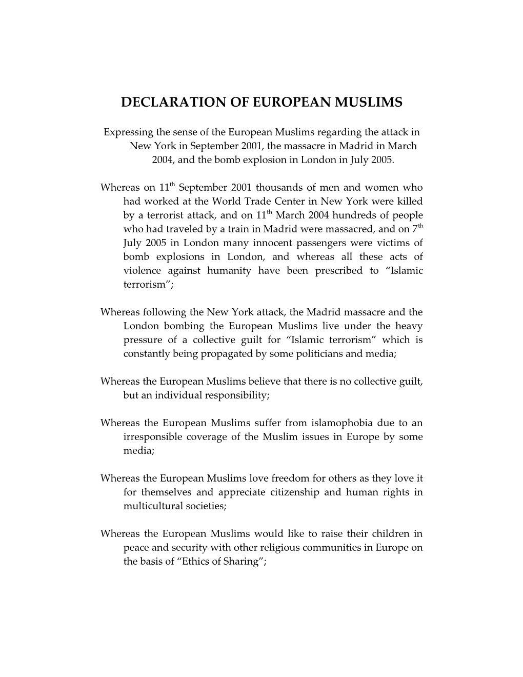 Declaration of European Muslims