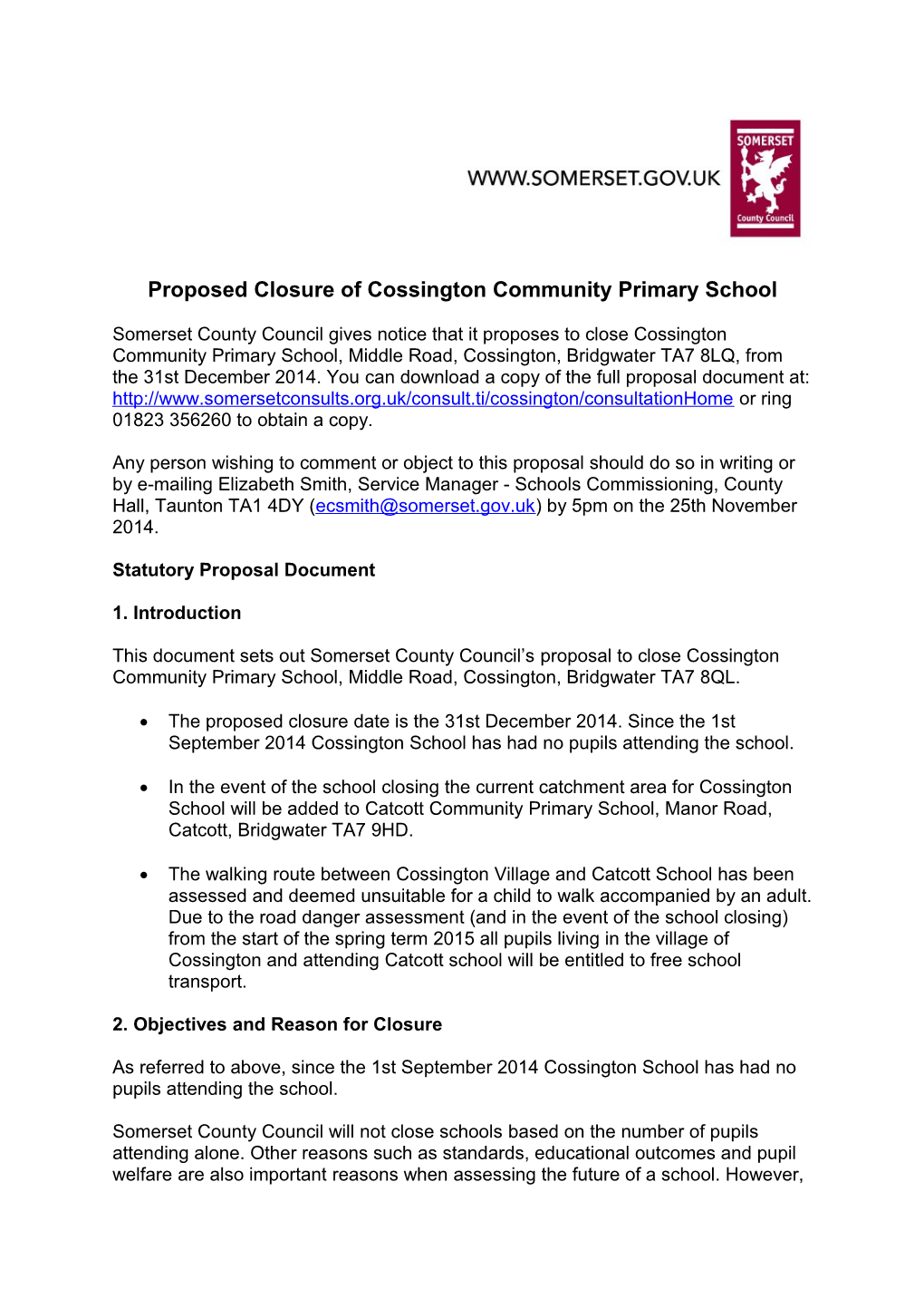 Proposed Closure of Cossington Community Primary School