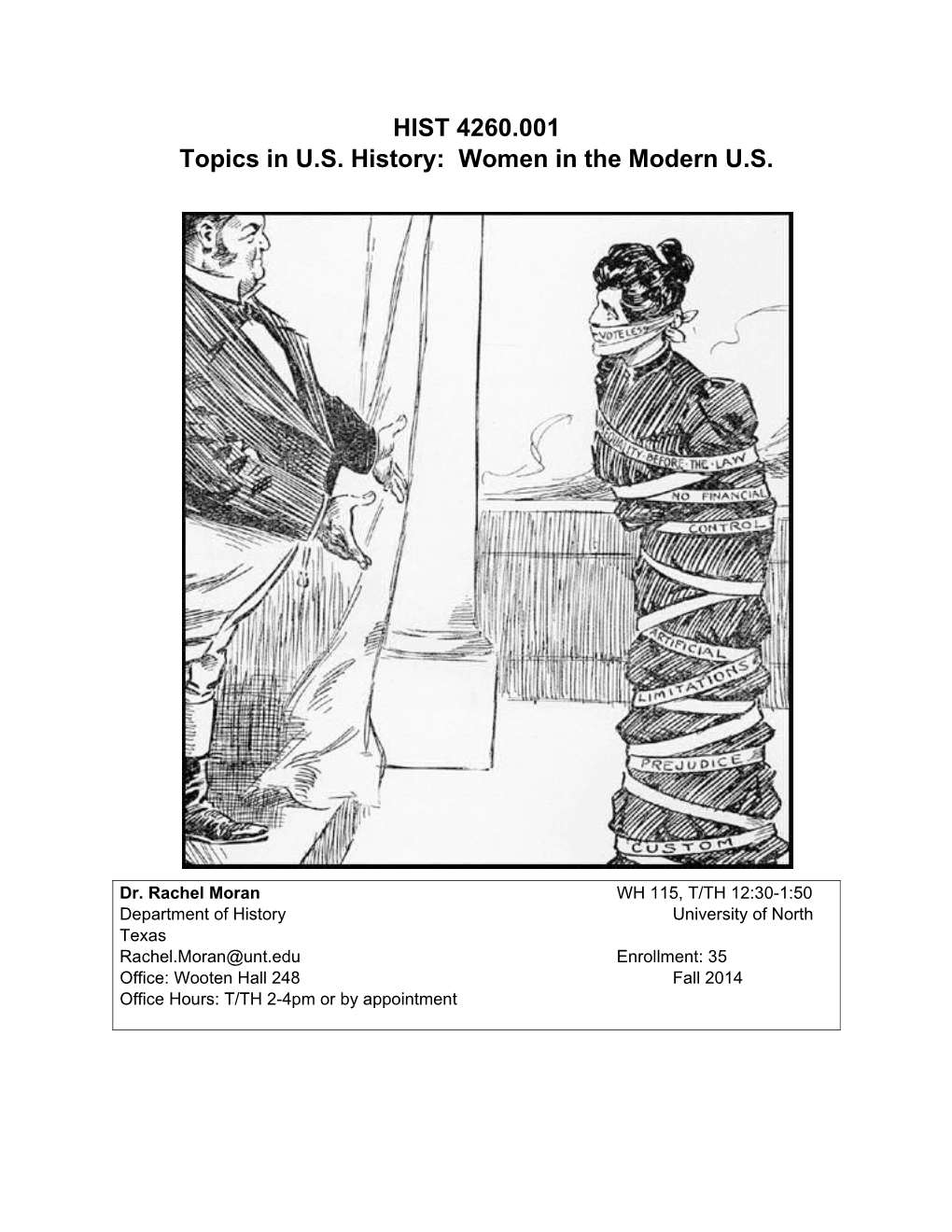 HIST 4260.001 Topics in U.S. History: Women in the Modern U.S