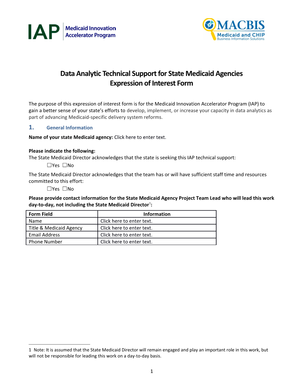 IAP Data Analytics Expression of Interest Form