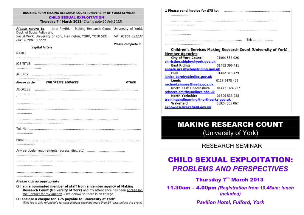 Booking Form Making Research Count (University of York) Seminar