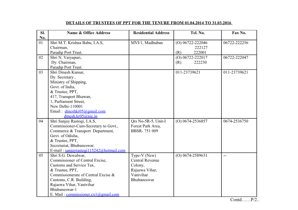 Details of Trustees of Ppt for the Tenure from 01.04.2014 to 31.03.2016