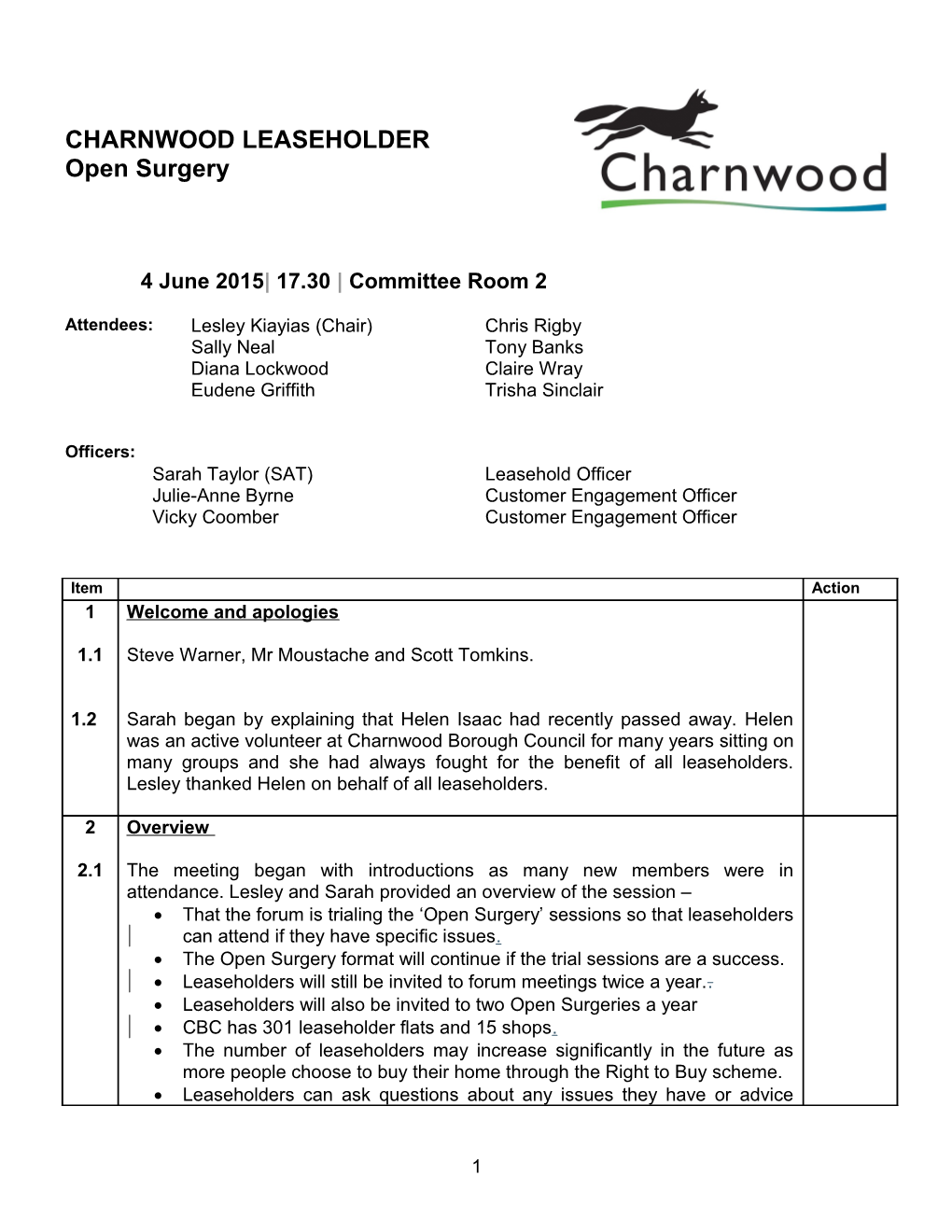 Leaseholders Forum Sub-Group of Charnwood Council Leaseholders and Tenants Association