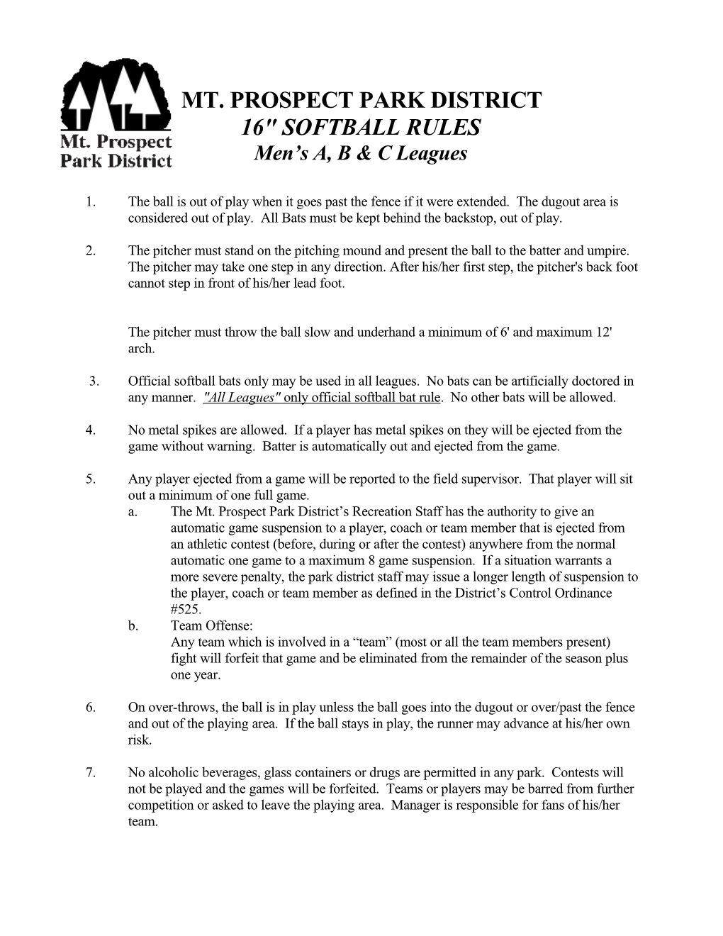 16 Softball Rules