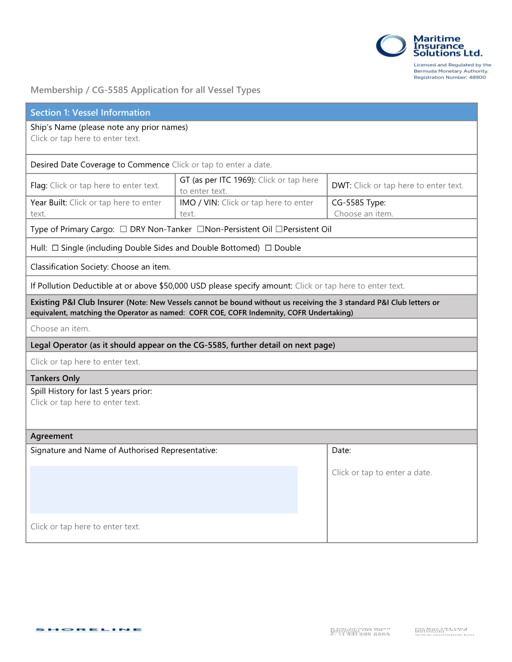 Membership / CG-5585 Application for All Vessel Types