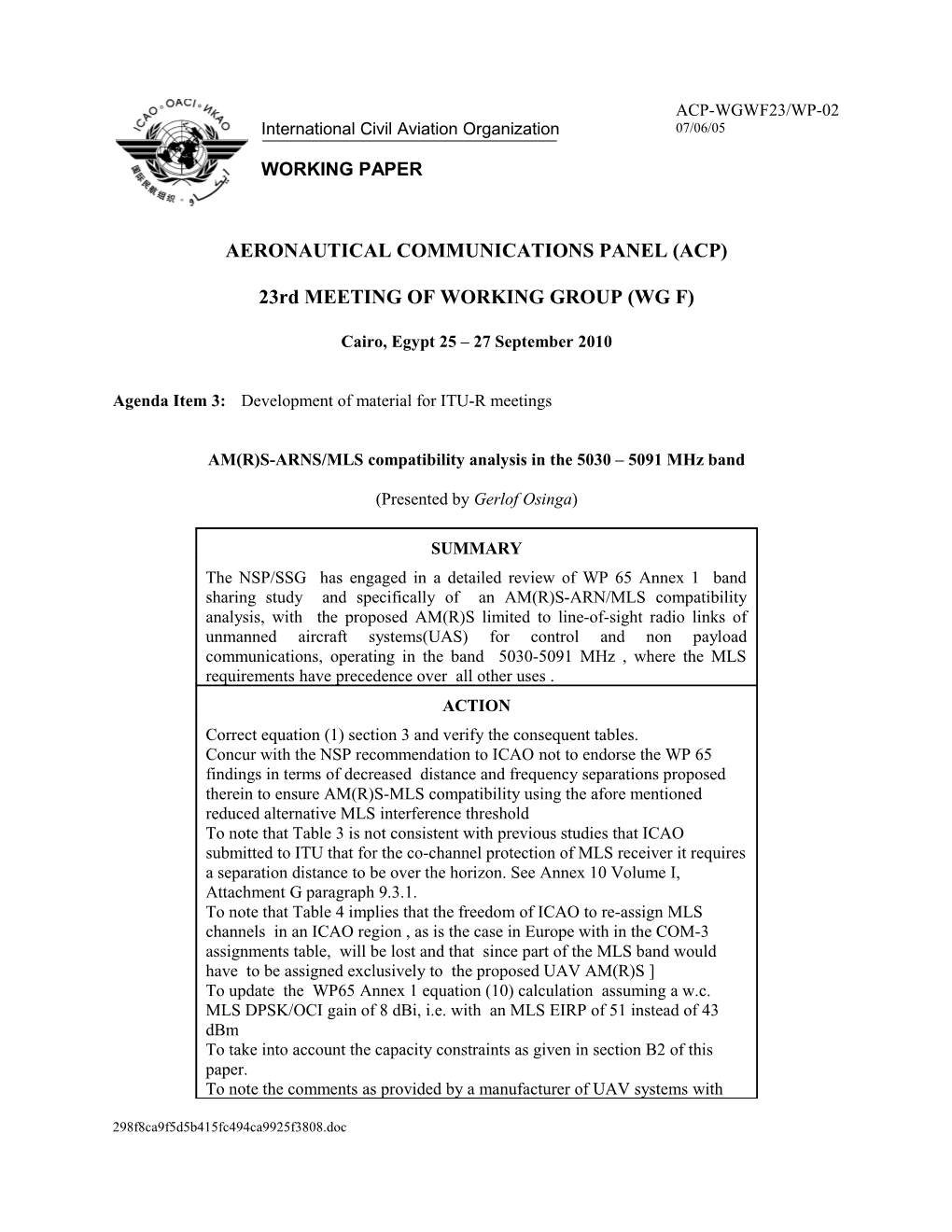 AM(R)S-ARNS/MLS Compatibility Analysis in the 5030 5091 Mhz Band