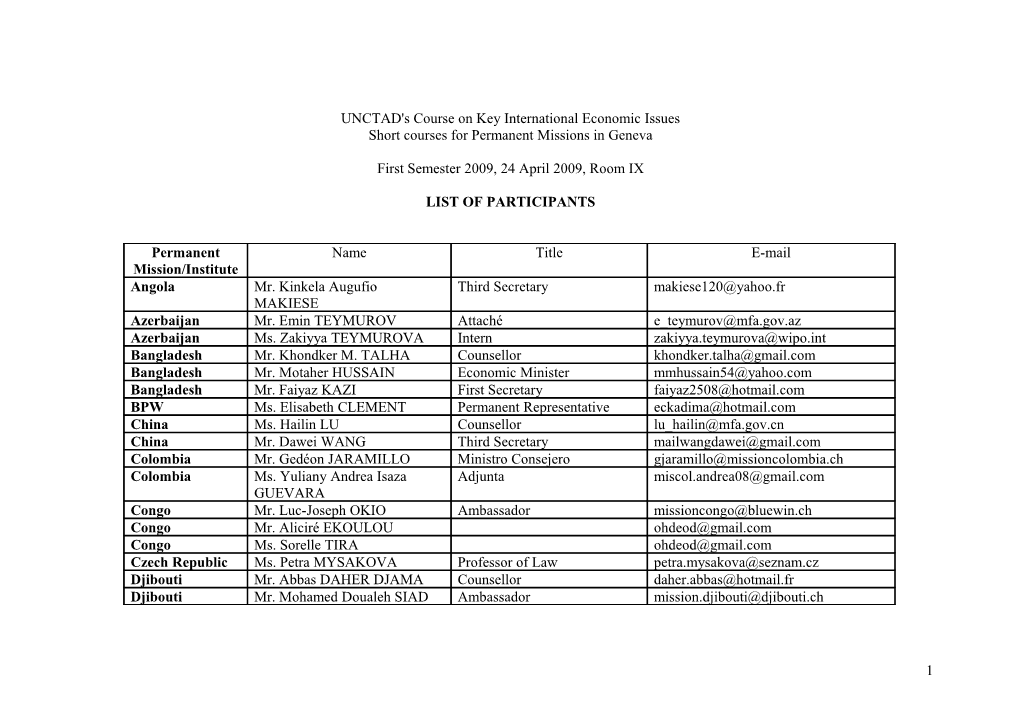 UNCTAD's Course on Key International Economic Issues