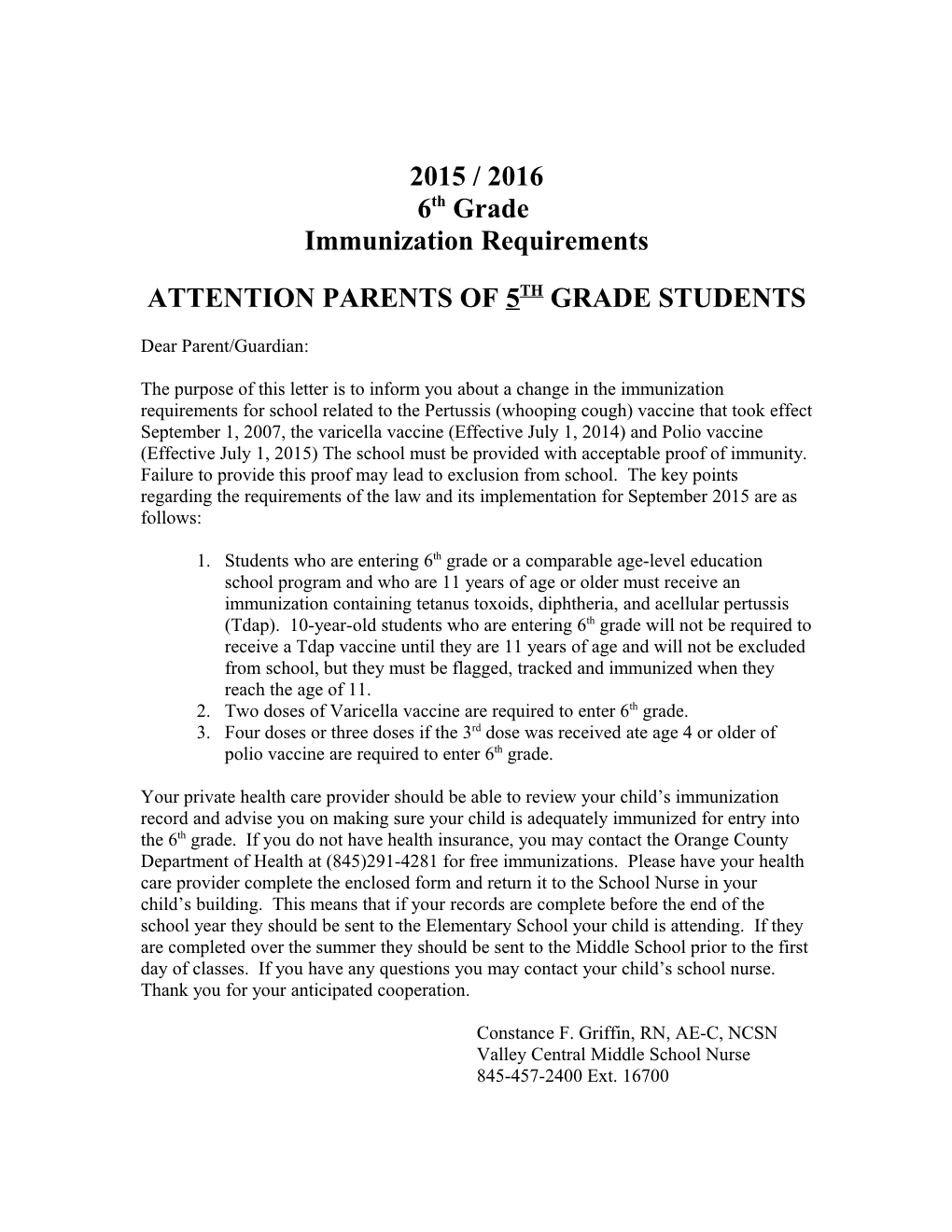 Attention Parents of 5Th Grade Students