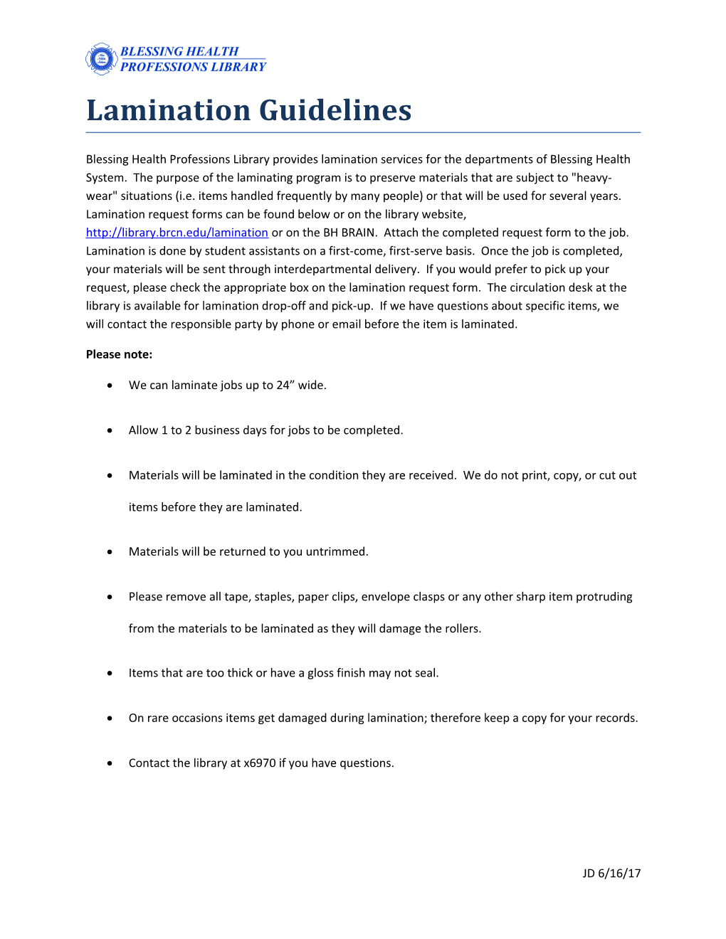 Lamination Guidelines