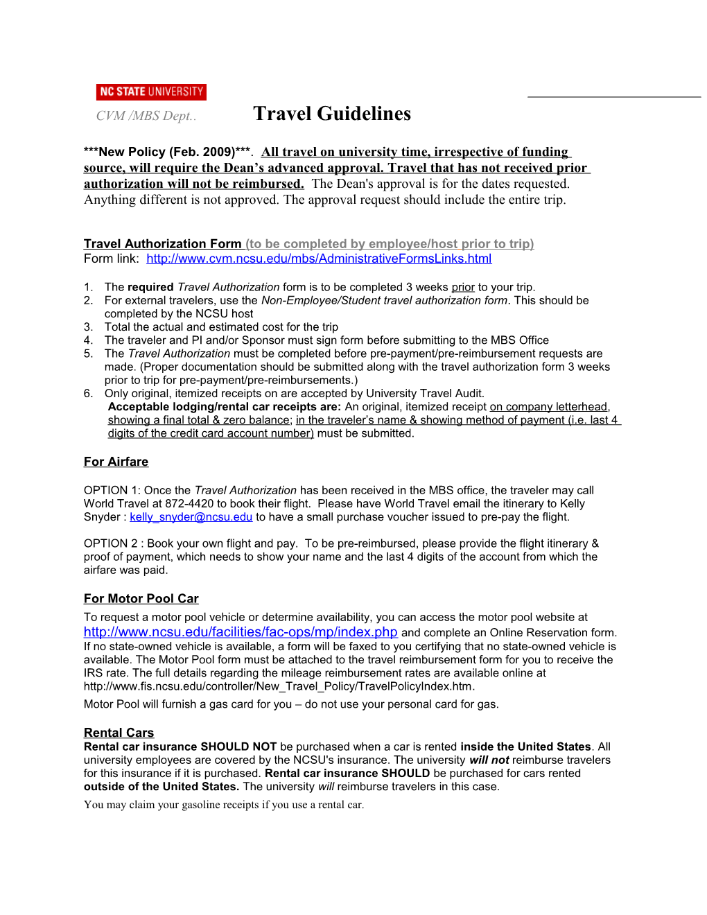 Travel Processing Procedures