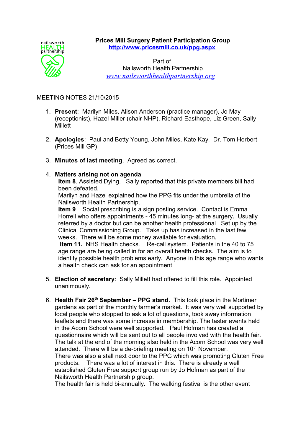 Meeting Notes 21/10/2015