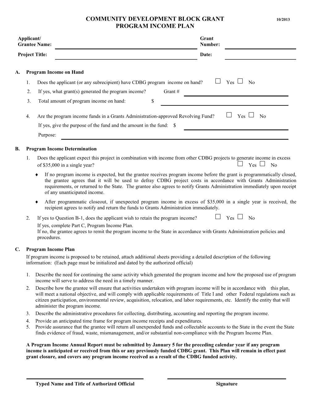 Community Development Block Grant 1/93 Amh Program Income Plan