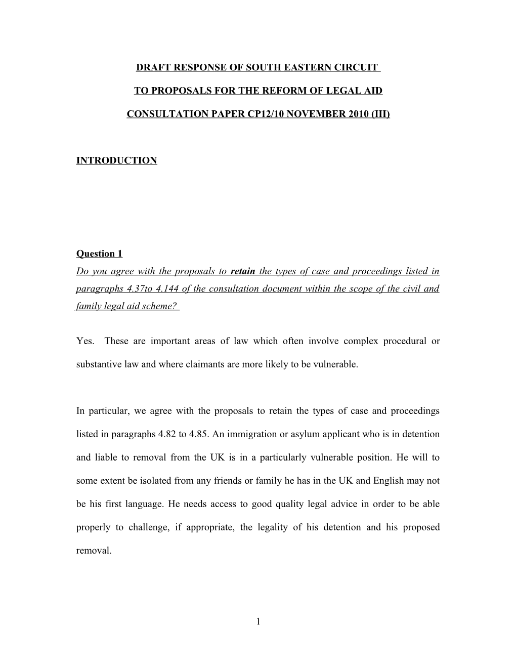 Draft Response of South Eastern Circuit