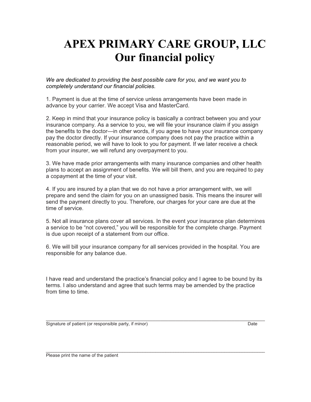 Our Financial Policy