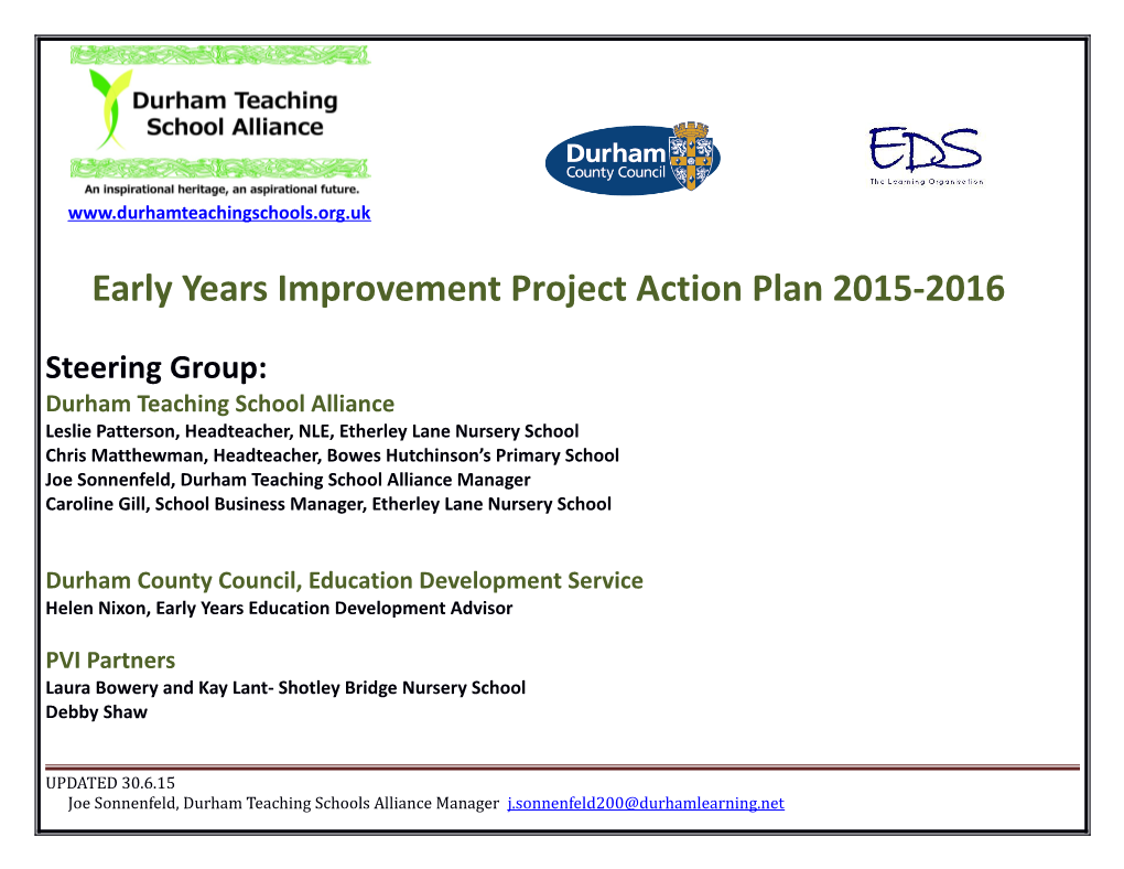 Early Years Improvement Project Action Plan 2015-2016