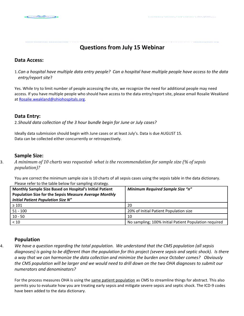 Questions from July 15 Webinar