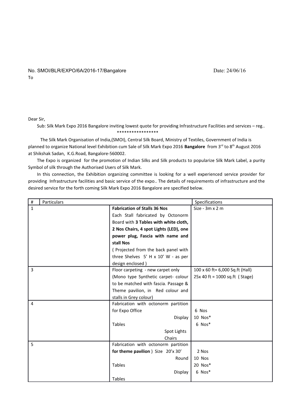No. SMOI/BLR/EXPO/6A/2016-17/Bangalore Date: 24/06/16