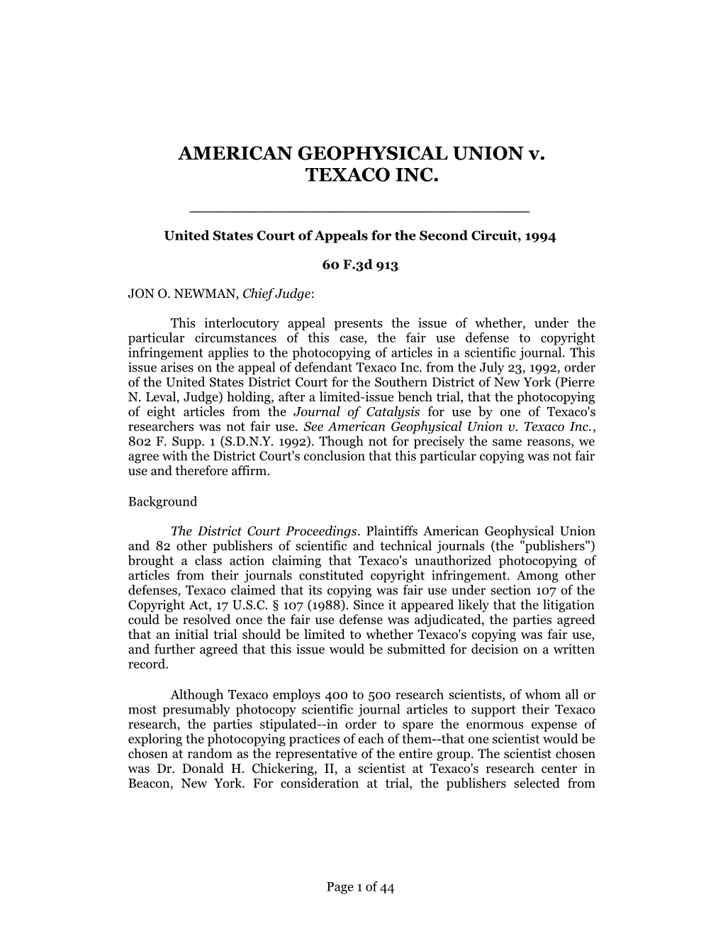 AMERICAN GEOPHYSICAL UNION V. TEXACO INC