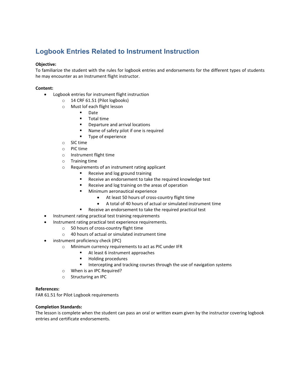 Logbook Entries Related to Instrument Instruction