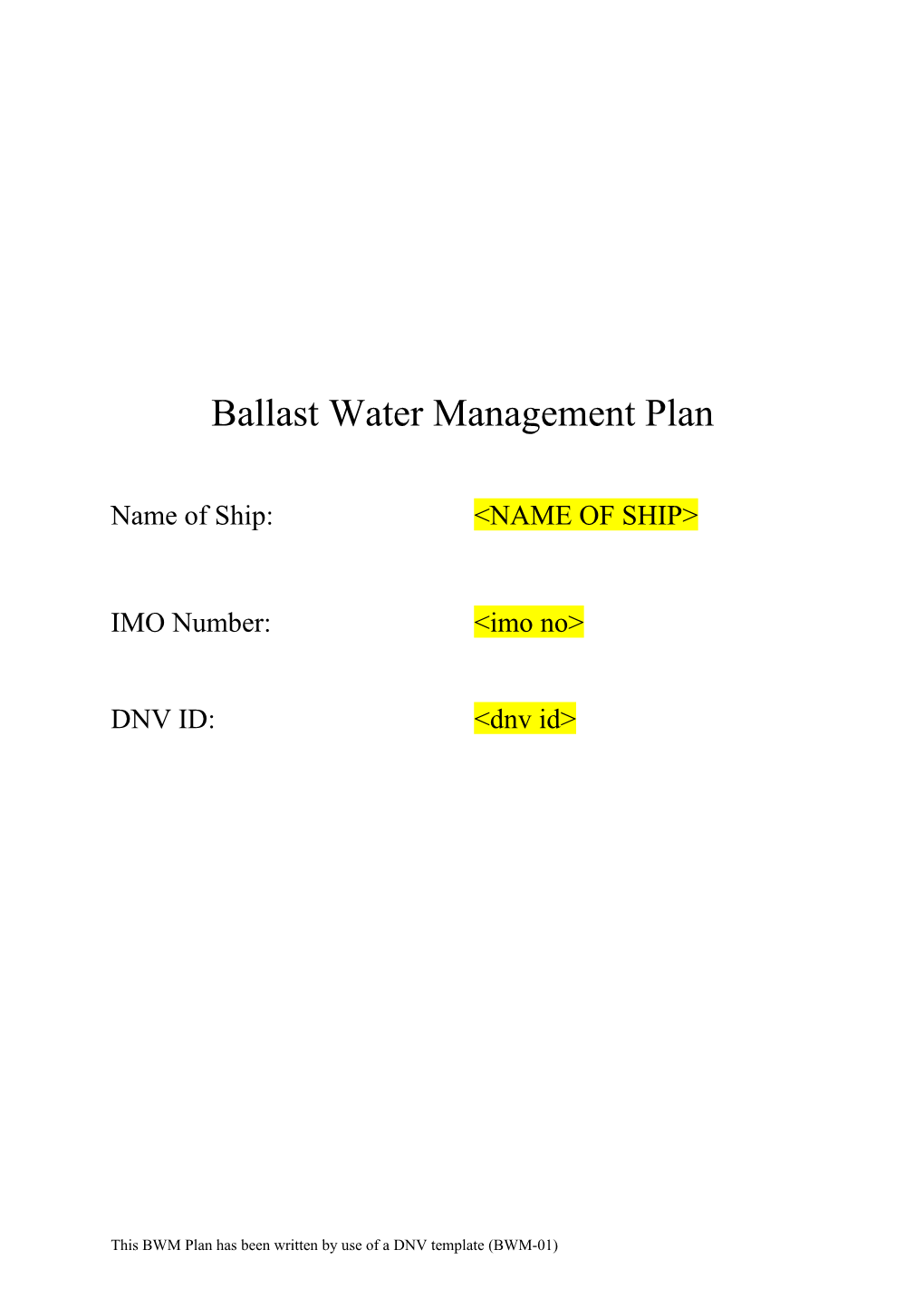 Ballast Water Management Plan