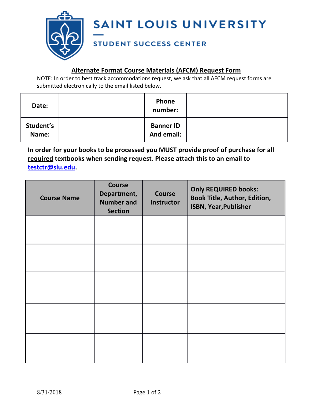 Alternate Format Course Materials (AFCM) Request Form