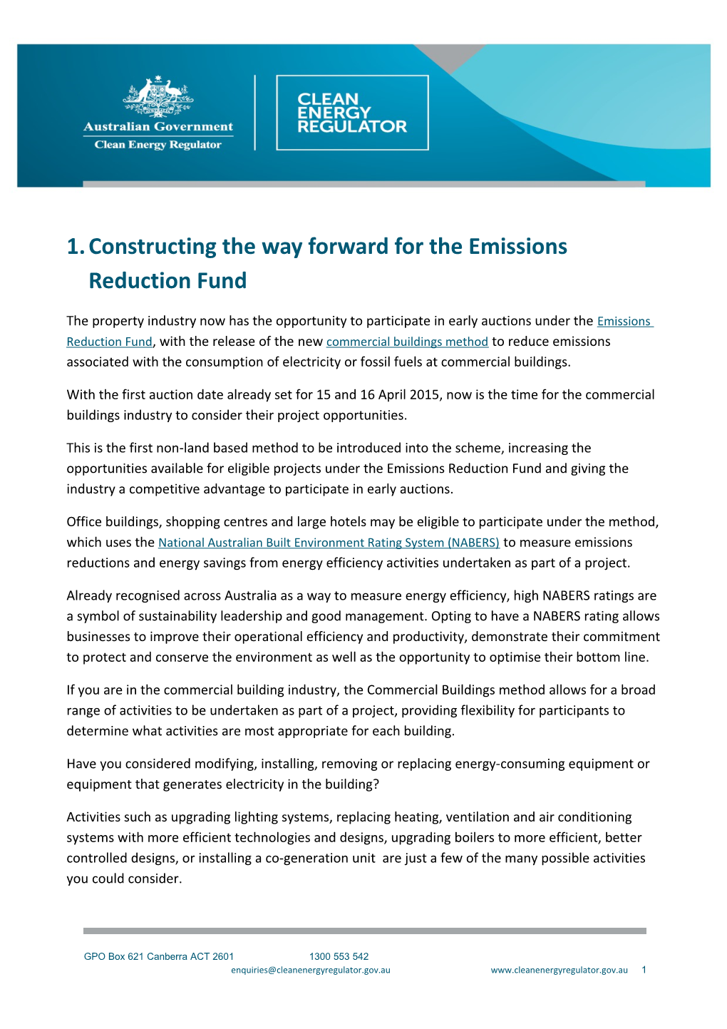 Constructing the Way Forward for the Emissions Reduction Fund