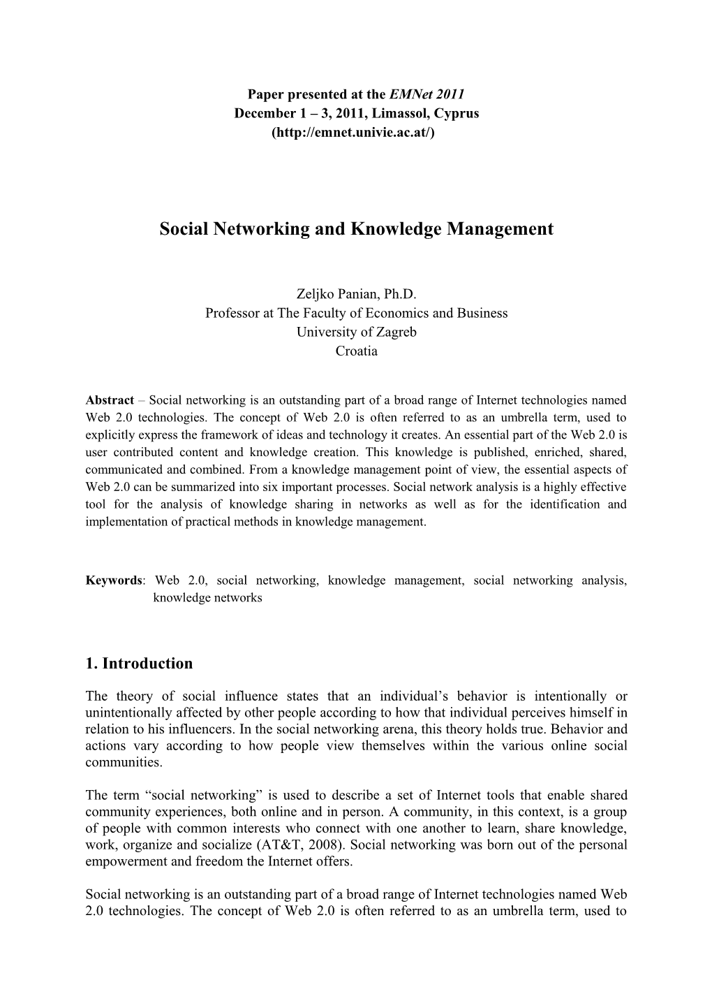 Paper Presented at the Emnet 2011