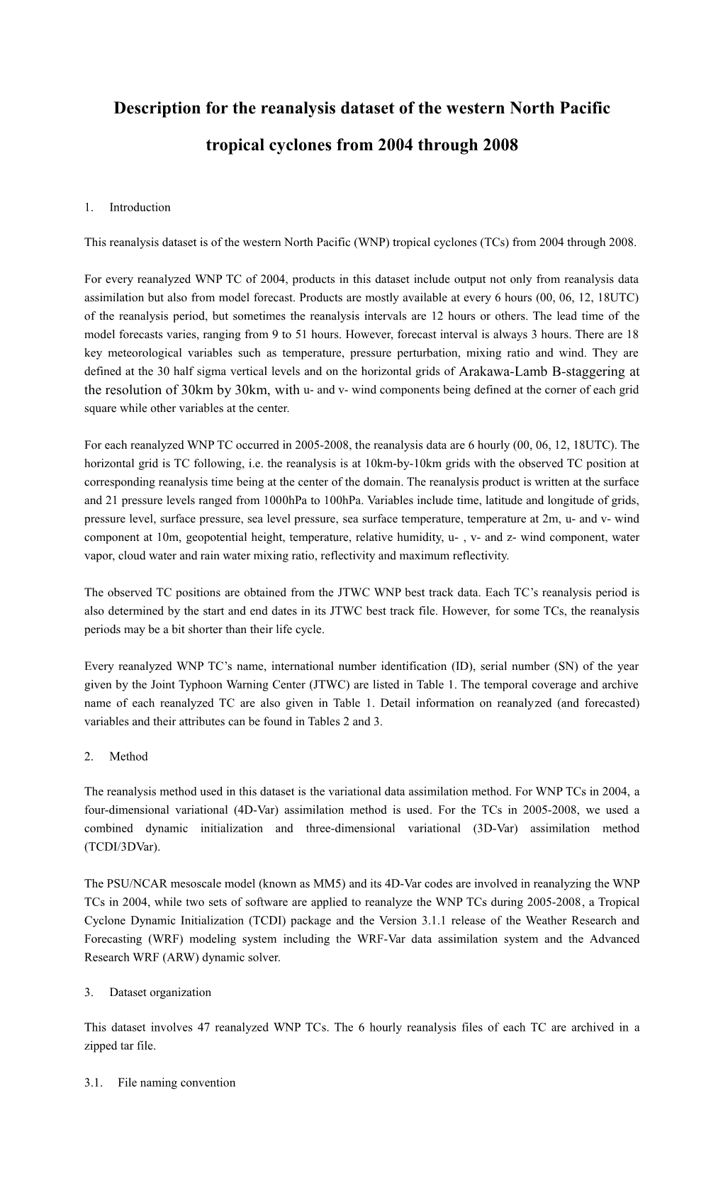 Description for the Reanalysis Dataset of the Western North Pacific Tropical Cyclones