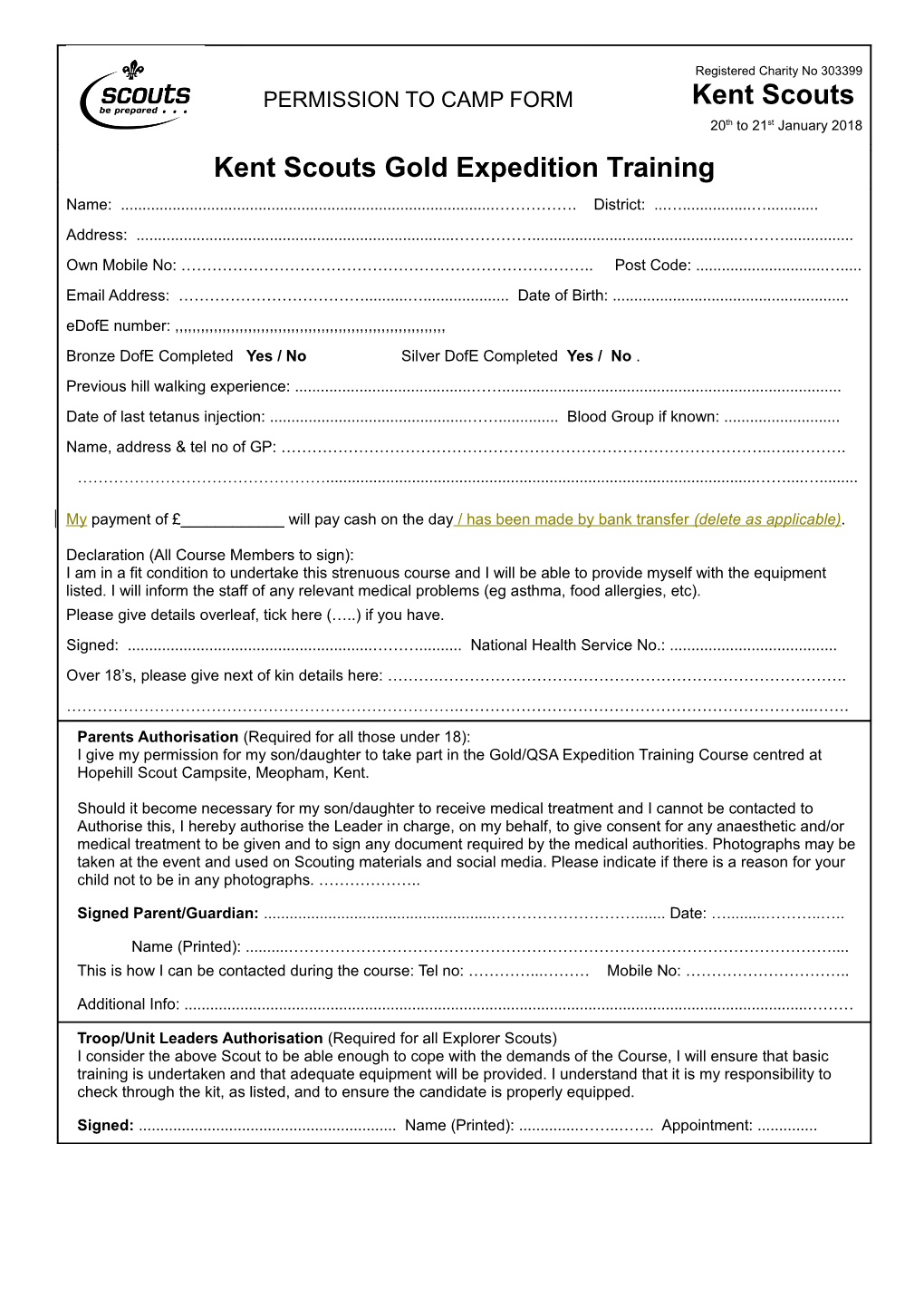 Permission to Camp Form