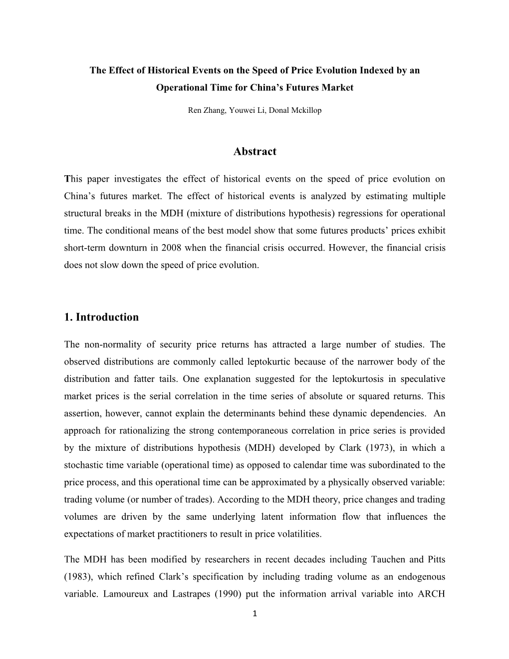 The Effect of Historical Events on the Speed of Price Evolution Indexed by an Operational