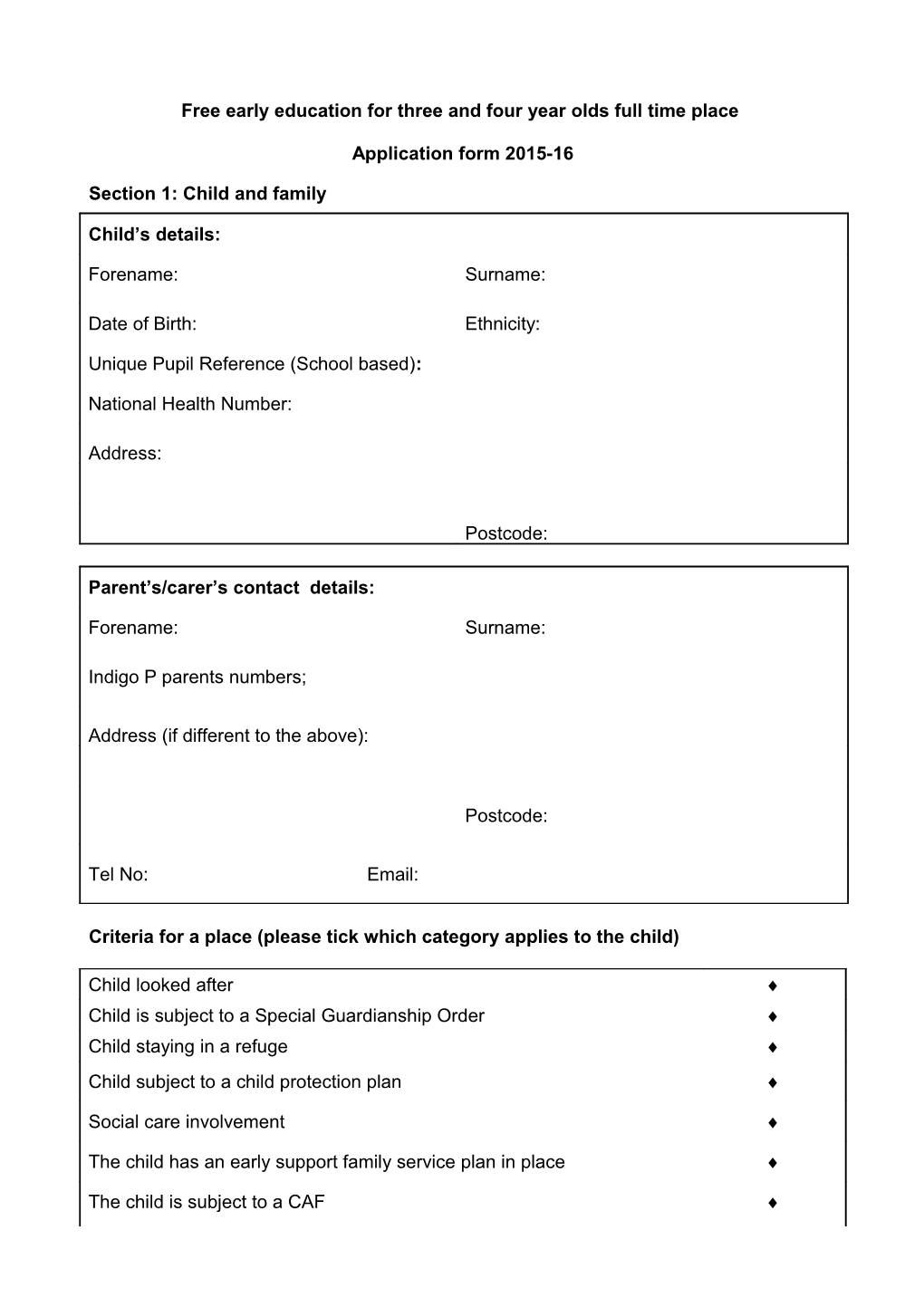 2 Year Old Early Education Scheme Application Form