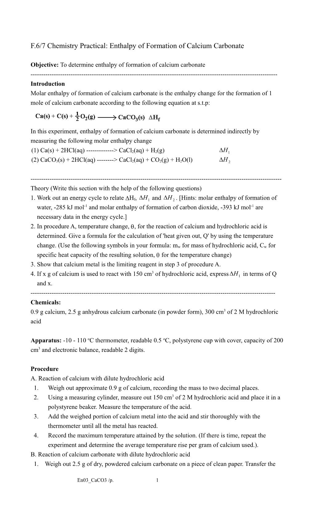 Determination of the Heat of Formation of Magnesium Carbonate