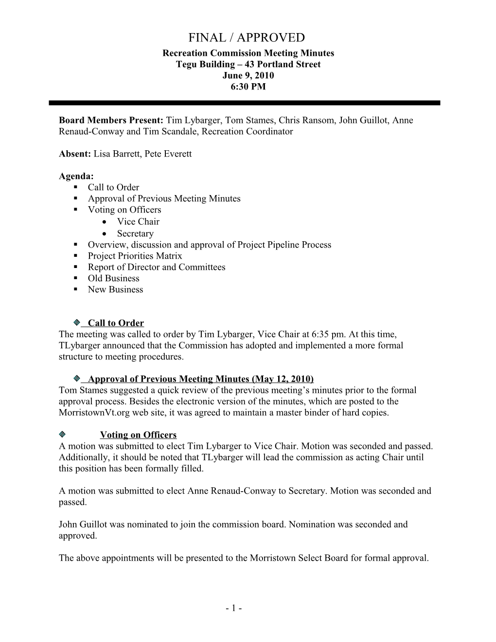 Recreation Commission Minutes