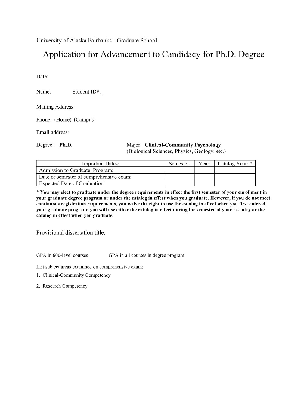 Master's Degree Advancement to Candidacy